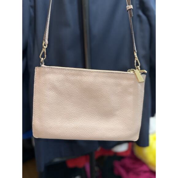 Michael Kors Adele Leather Crossbody Bag Pink Pebbled Gold Hardware Double Zip - Picture 2 of 12